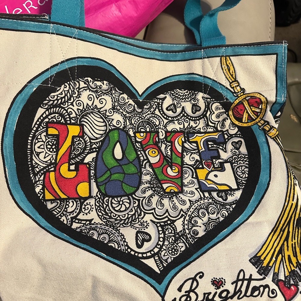 Brighton Black and White Tote Bag with Artistic Heart Design